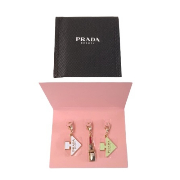 NWOT PRADA BEAUTY Charm Set (3)White Mint Green Pink & Goldtone